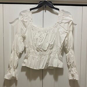 Chic White Smocked Women's Blouse